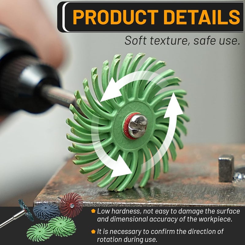 Junchamp 76Pcs 1 Inch Radial Bristle Disc Kit with 1/8" Shank for Rotary Tools,Detail Abrasive Brush for Jewelry Wood Metal Polishing, Bristle Wheel with Grit 80-2500 - Image 4